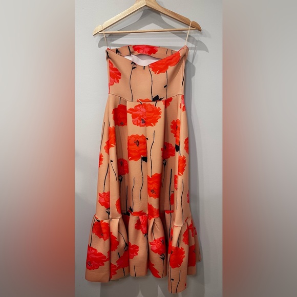 ASOS DESIGN Poppy Printed Bandeau Midi Dress with Ruffle Pep Hem - Picture 4 of 12